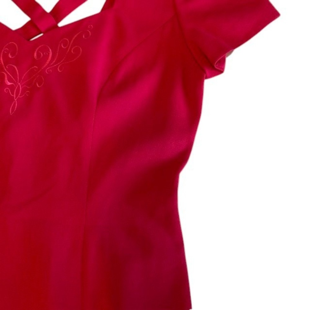 Women's Vintage Liz Claiborne Dress Pink Embroidered w/Slit X-Back Detail Size 8 - Picture 13 of 16
